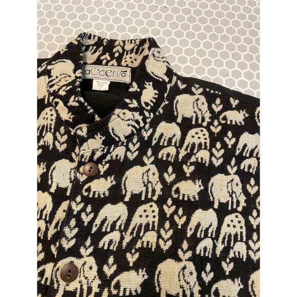 Vintage Accento Womens Vest Large Black Tapestry Elephant Art To Wear Boho 90s - Picture 5 of 7